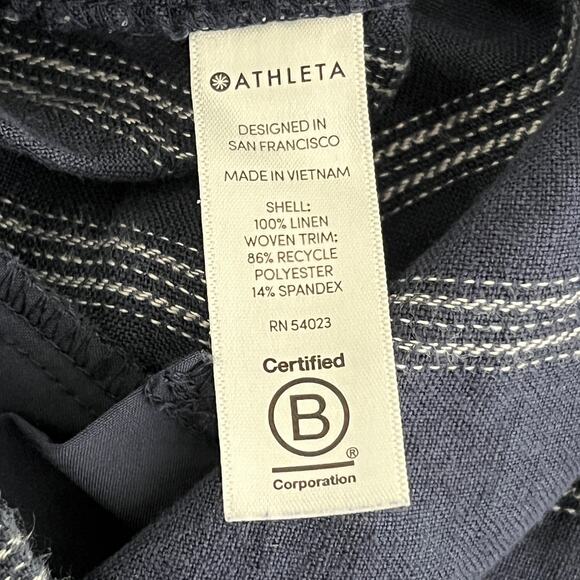 Athleta Cabo Linen 4" Striped Shorts Navy White Striped - Picture 5 of 6